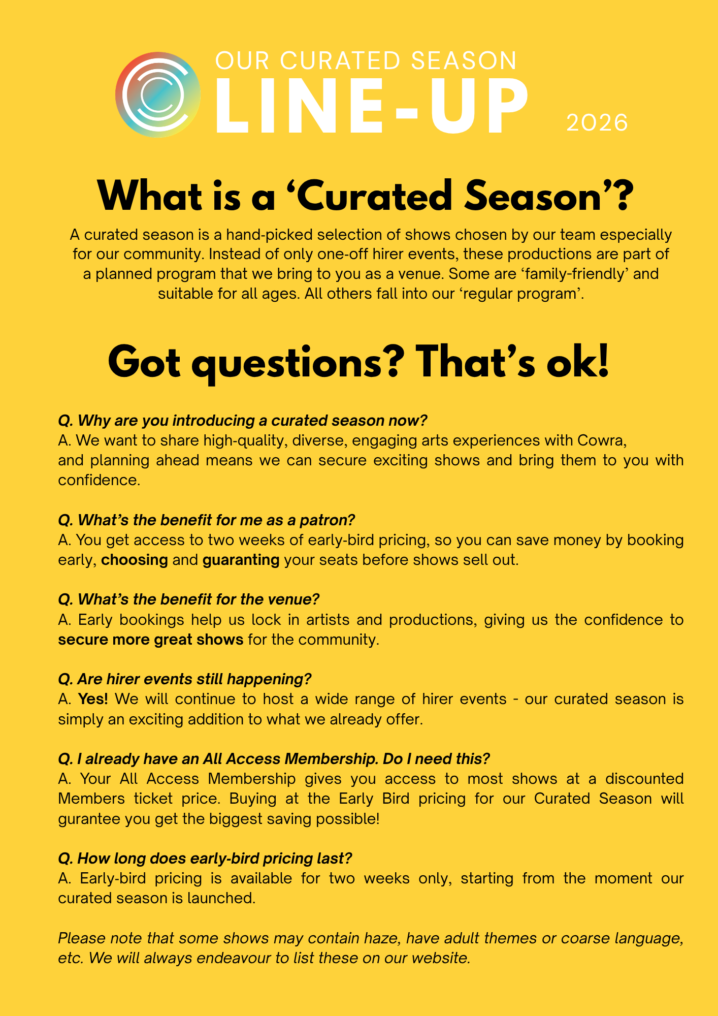 OUR CURATED THEATRE SEASON FAQ